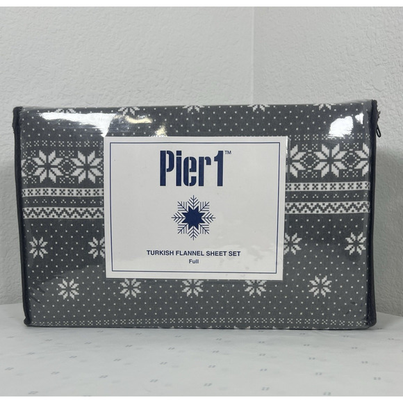Pier 1‎ Imports TURKISH Flannel Snowflake Christmas FULL Sheet Set 100% Cotton - Picture 1 of 6